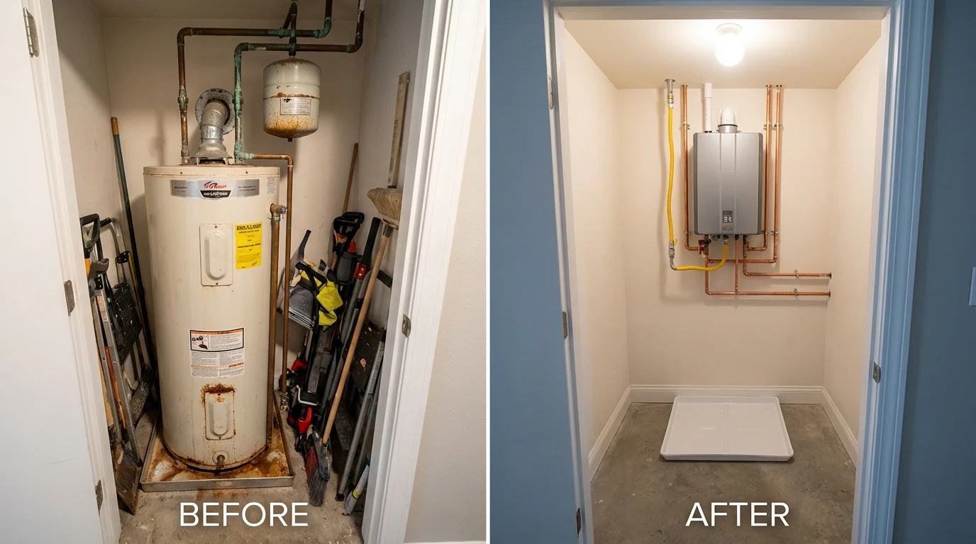 Tank water heater versus wall-mounted tankless unit comparison for Rustburg, VA homeowners